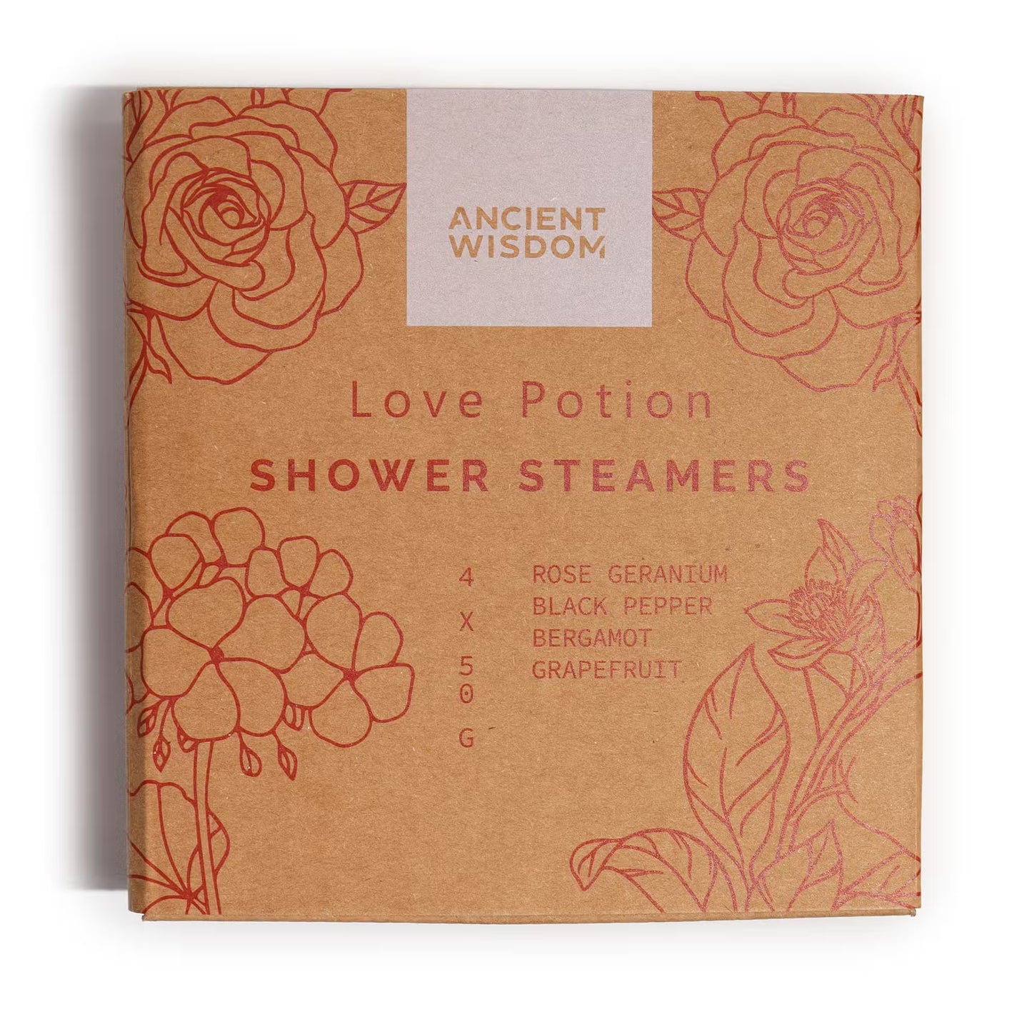 Samsara Wellbeing Zen shower steamers Love Potion with rose geranium black pepper bergamot and grapefruit