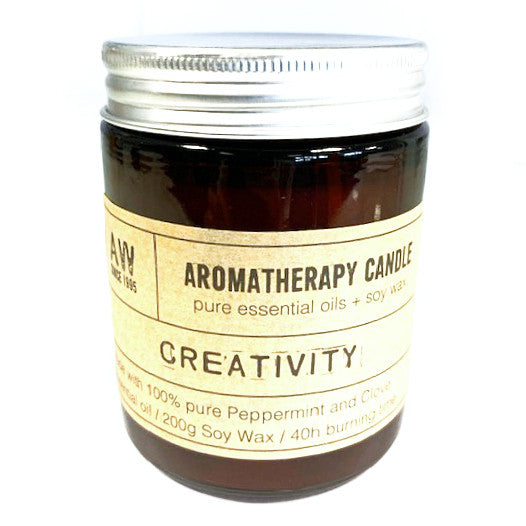 Creativity aromatherapy soy wax essential oil candle in brown glass jar with metal lid