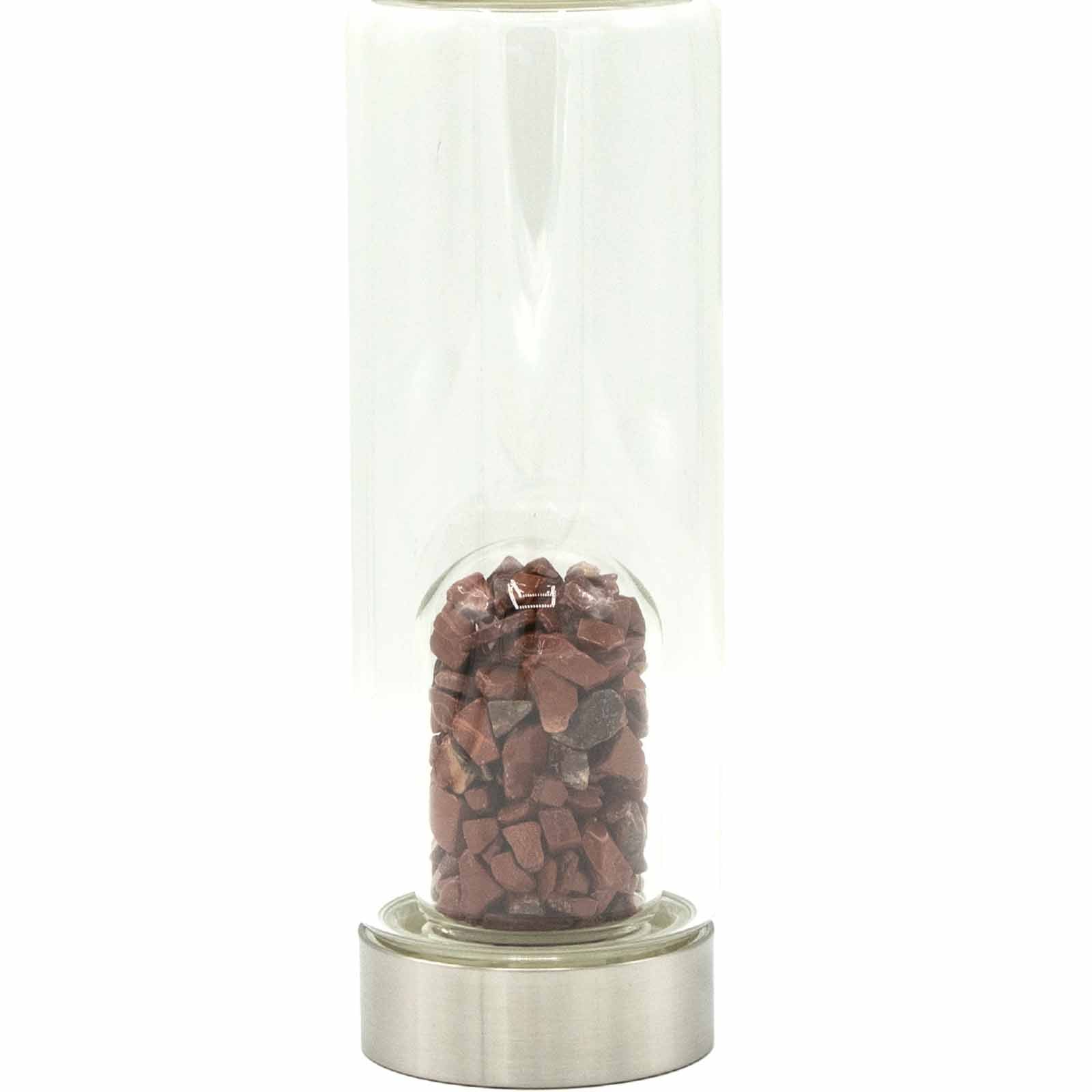 Samsara Wellbeing crystal infused water bottle with natural red jasper stones and stainless steel base